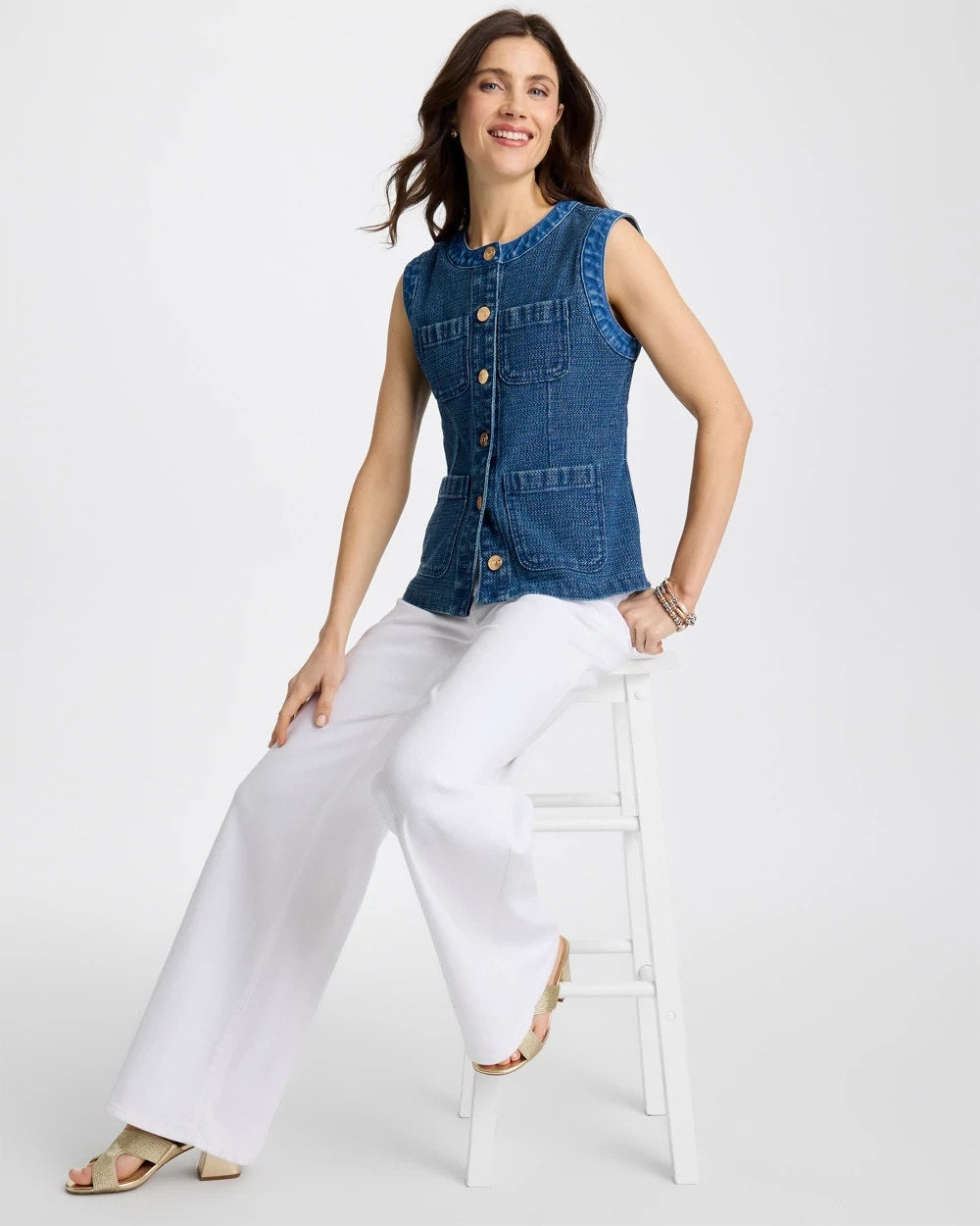 Chico's Tweed Mixed Denim Vest