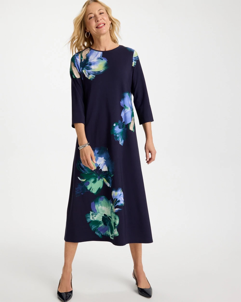 Chico's Floral 3/4 Sleeve Maxi Dress