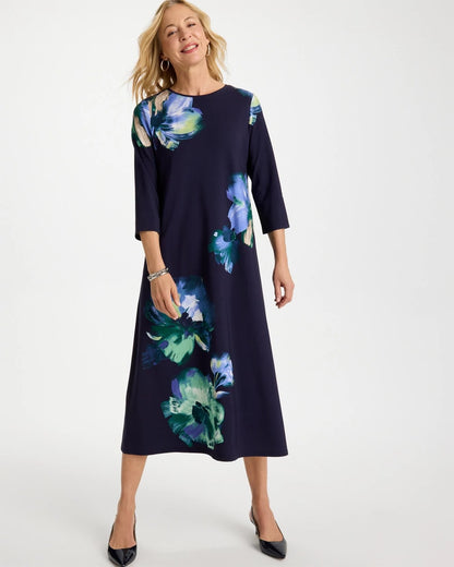 Chico's Floral 3/4 Sleeve Maxi Dress