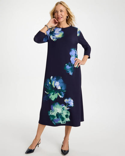 Chico's Floral 3/4 Sleeve Maxi Dress