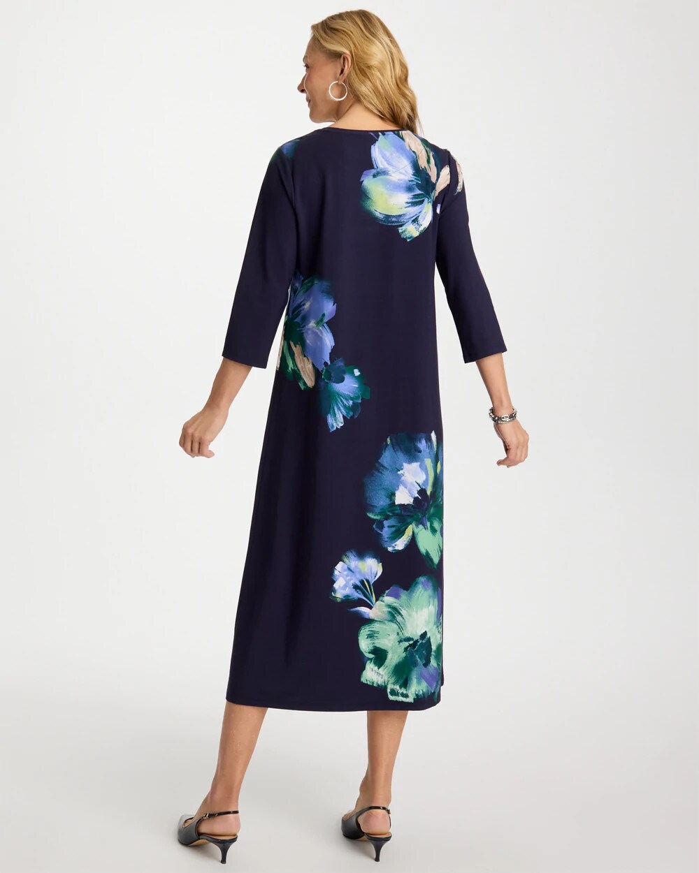 Chico's Floral 3/4 Sleeve Maxi Dress