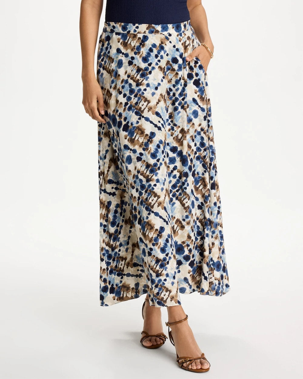 Chico's Faux Silk Printed Maxi Skirt