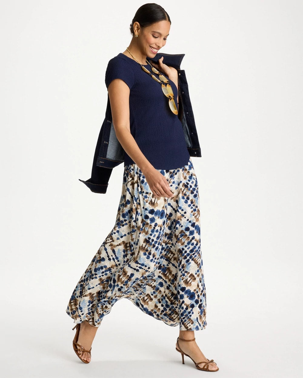 Chico's Faux Silk Printed Maxi Skirt