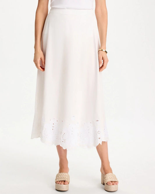 Chico's Alabaster Twill Embroidered Hem Skirt