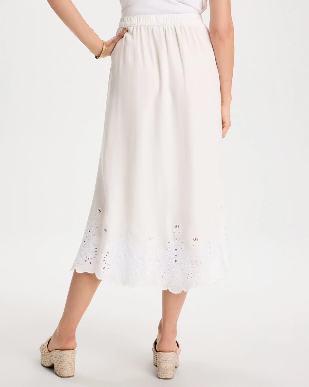 Chico's Alabaster Twill Embroidered Hem Skirt