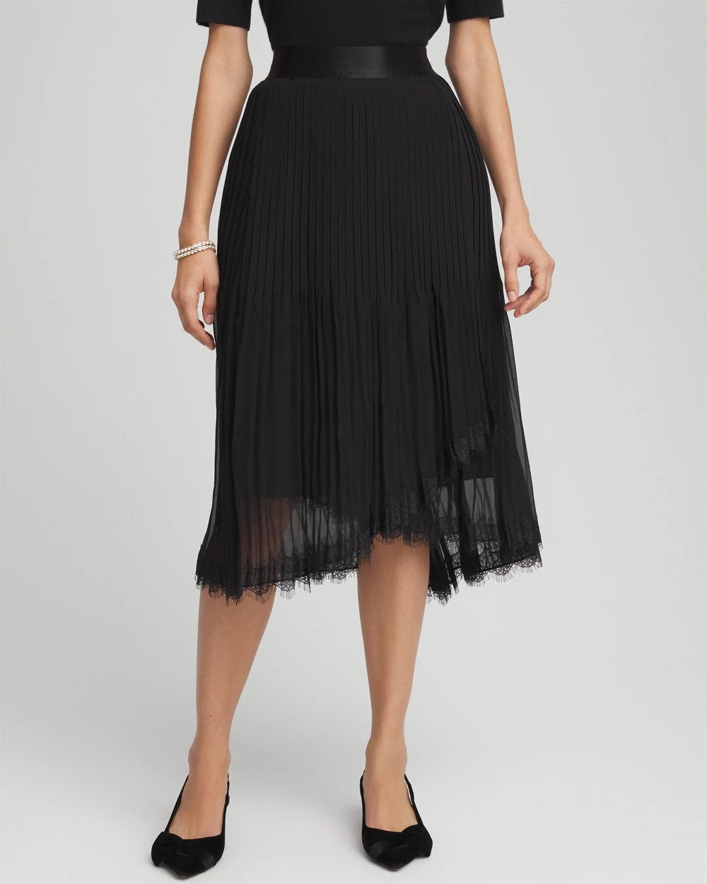 Chico's Pleated Lace Hem Midi Skirt