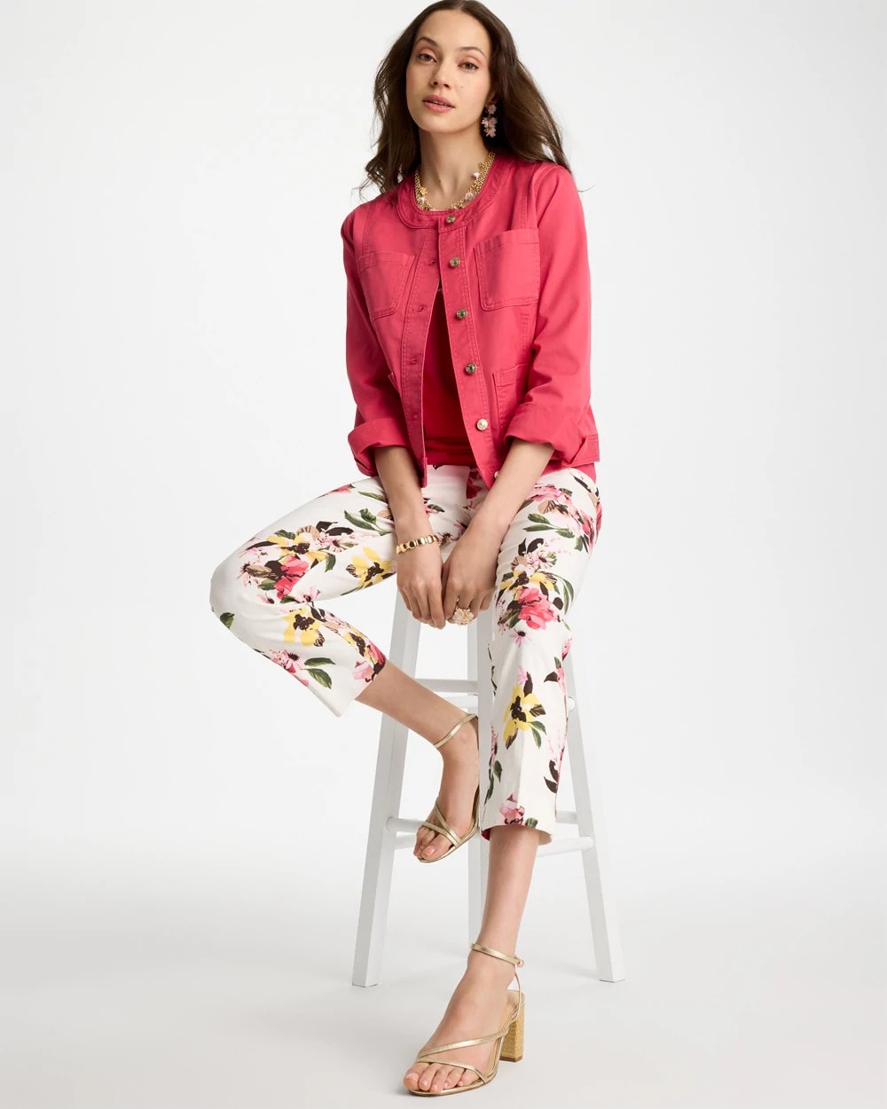 Chico's Collarless Twill Box Jacket