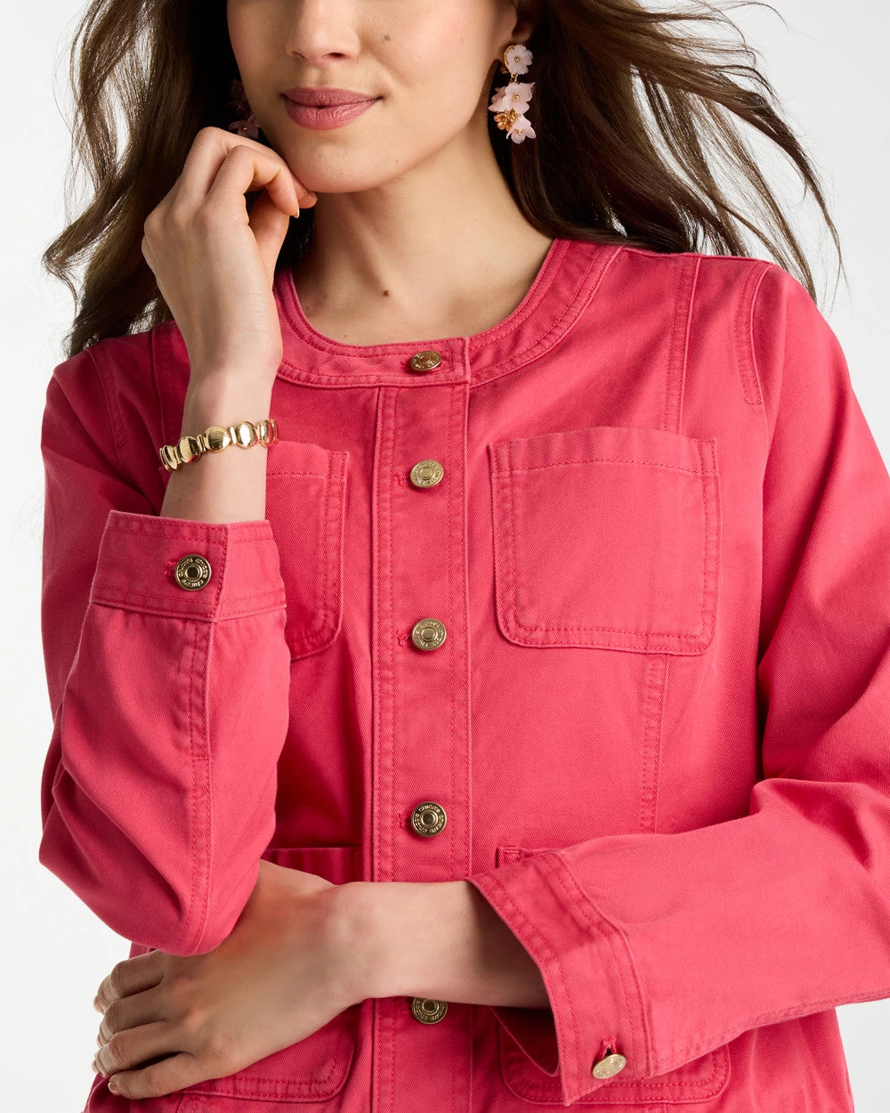Chico's Collarless Twill Box Jacket