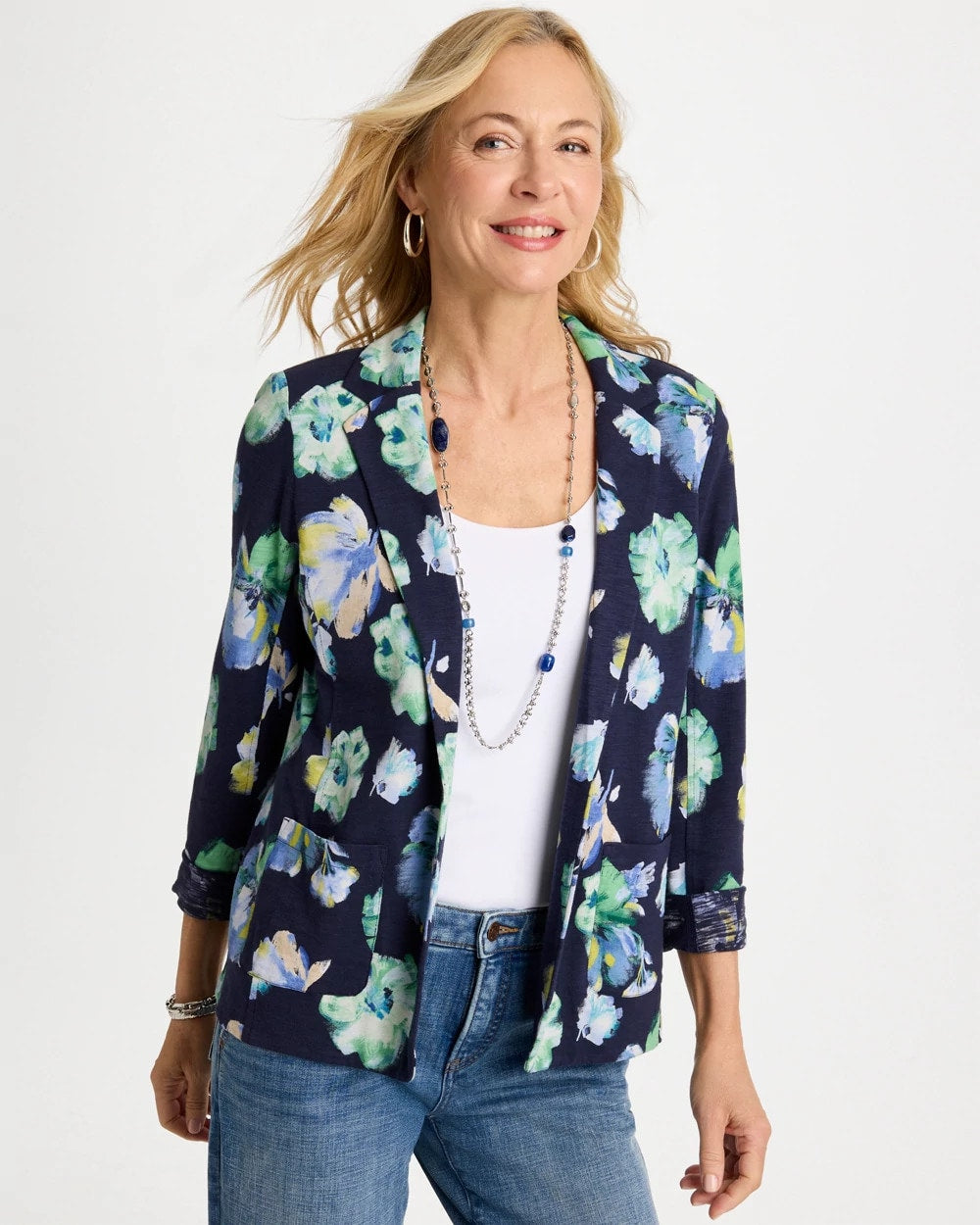 Chico's Printed Slub Knit Blazer