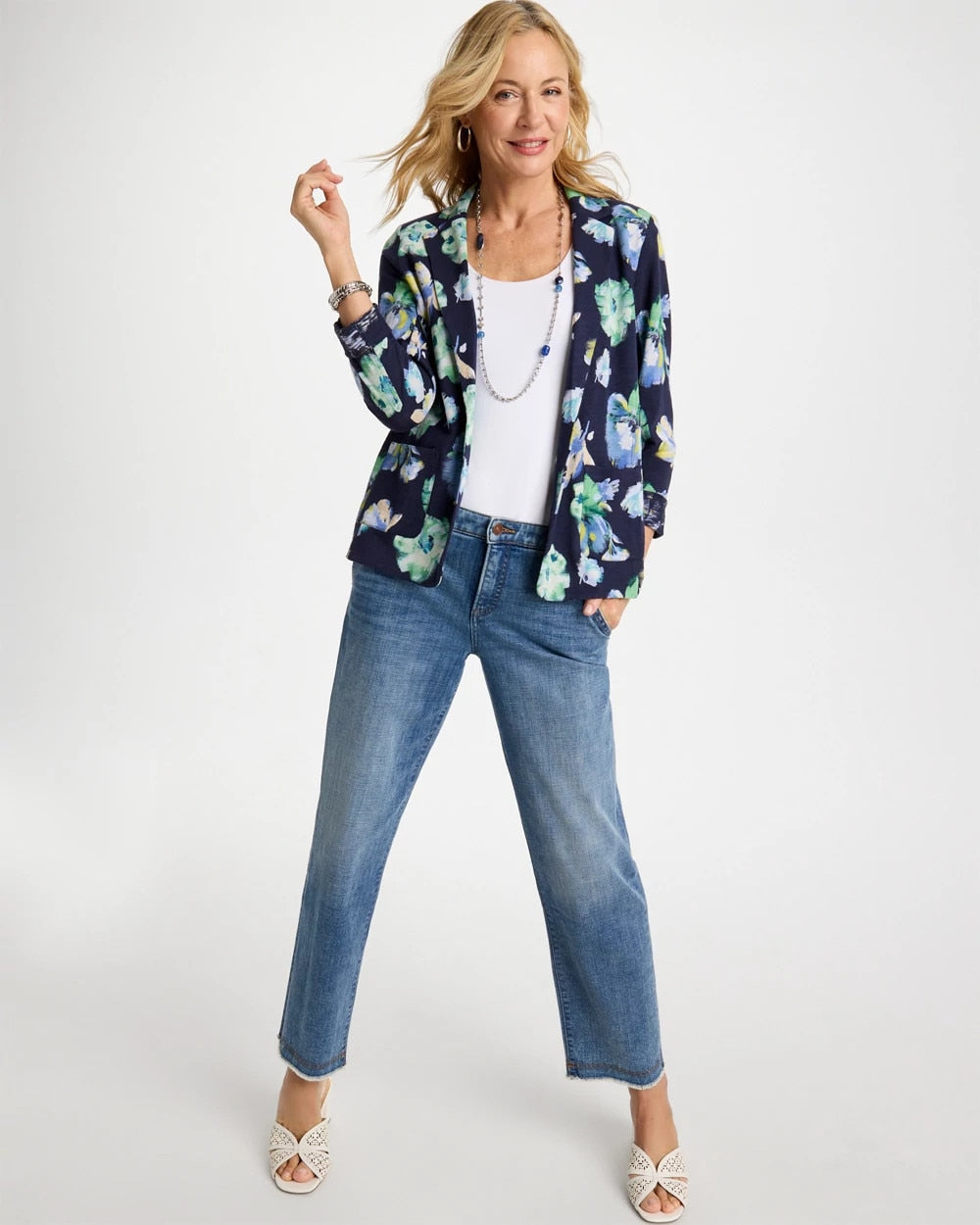 Chico's Printed Slub Knit Blazer