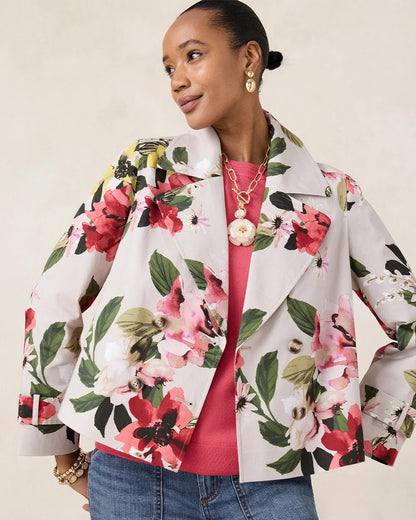 Chico's Cotton-Stretch Floral Trench Coat