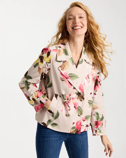 Chico's Cotton-Stretch Floral Trench Coat