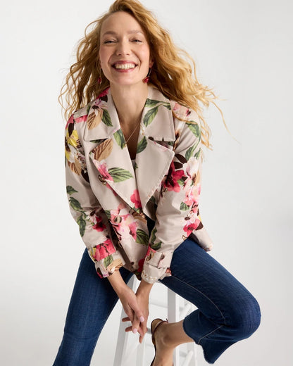 Chico's Cotton-Stretch Floral Trench Coat