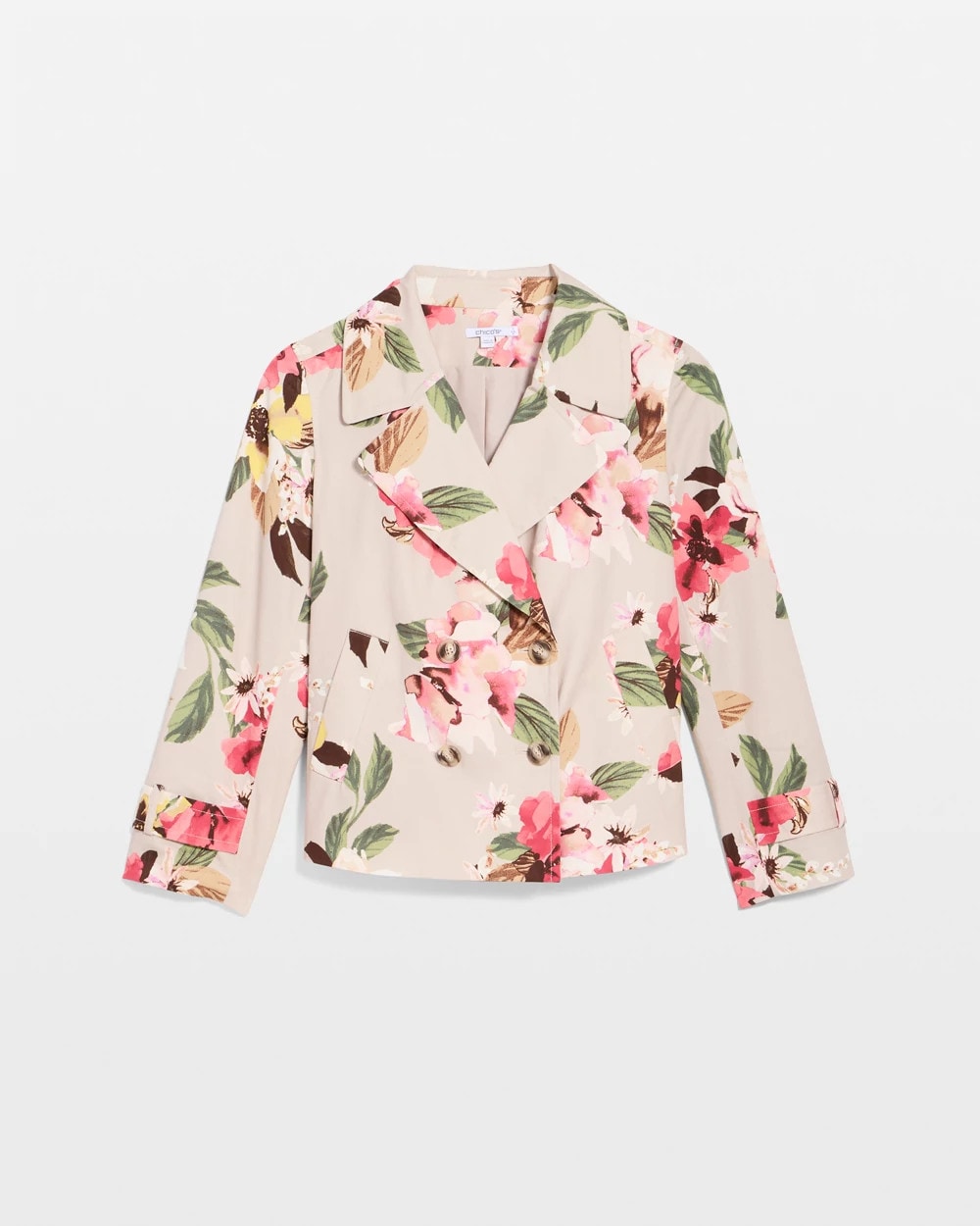 Chico's Cotton-Stretch Floral Trench Coat