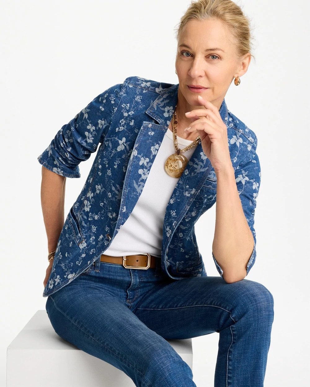 Chico's Jacquard Denim Blazer