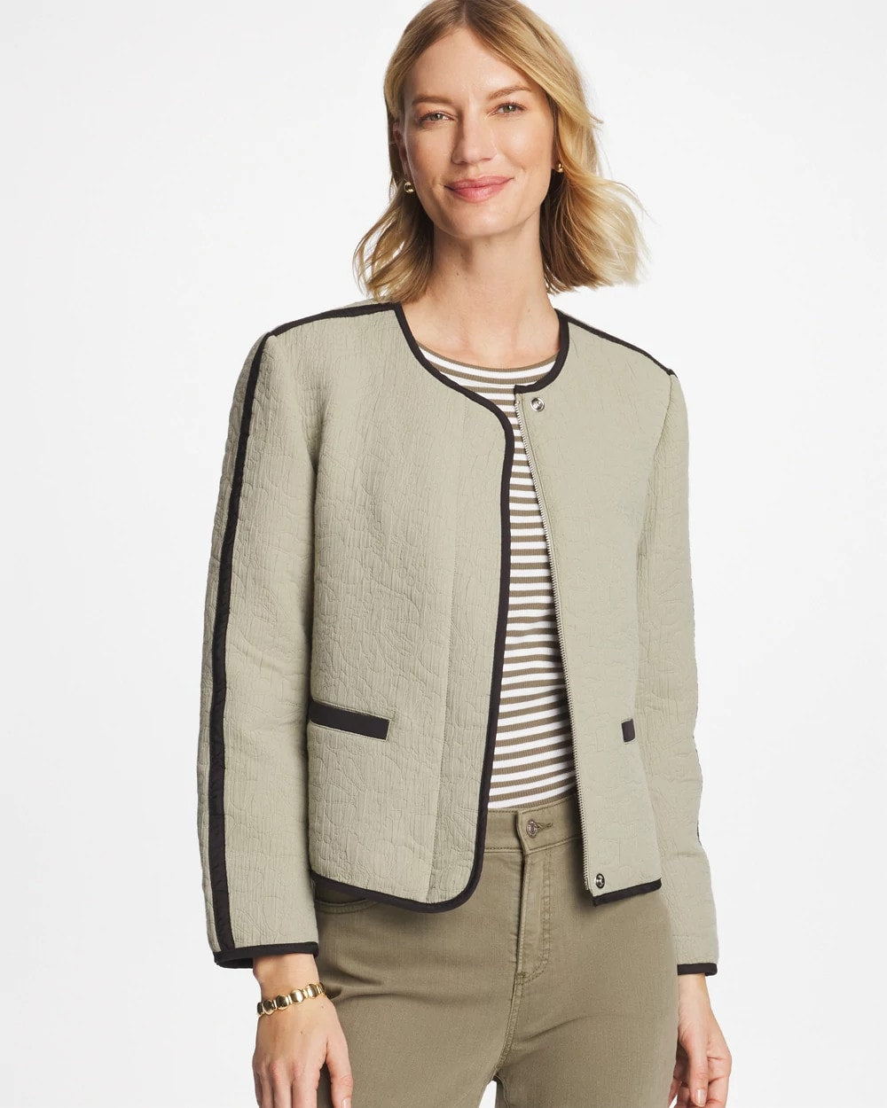 Chico's Collarless Quilted Box Jacket