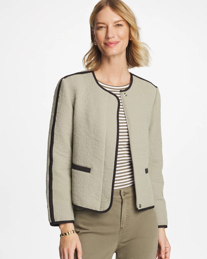 Chico's Collarless Quilted Box Jacket