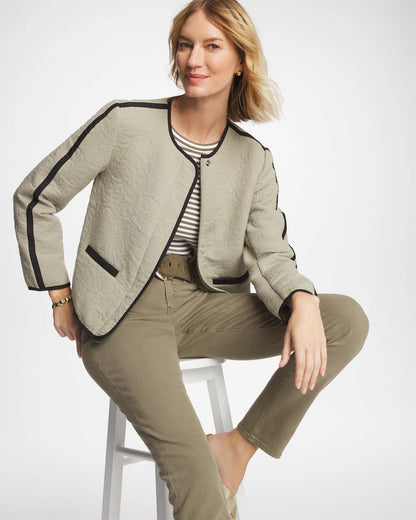 Chico's Collarless Quilted Box Jacket