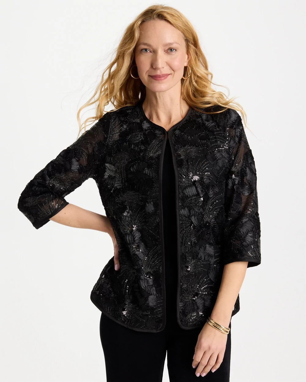 Chico's Travelers™ Collection Sequin Mesh Soutache Jacket