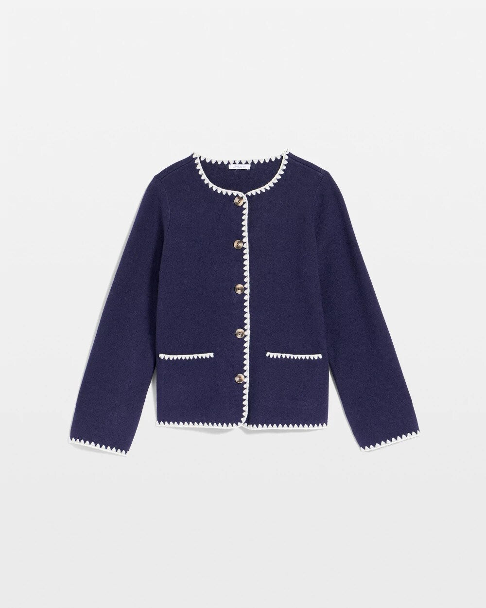 Chico's Blanket Stitch Crewneck Cardigan