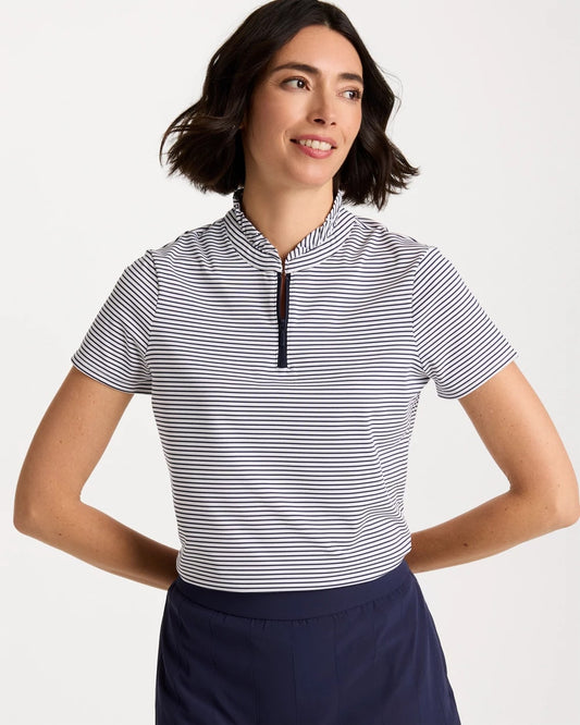 Chico's Zenergy® UPF Ruffle Striped Half Zip