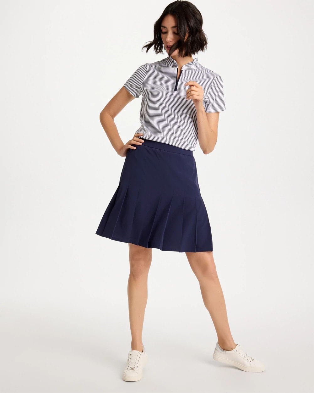 Chico's Zenergy® UPF Ruffle Striped Half Zip