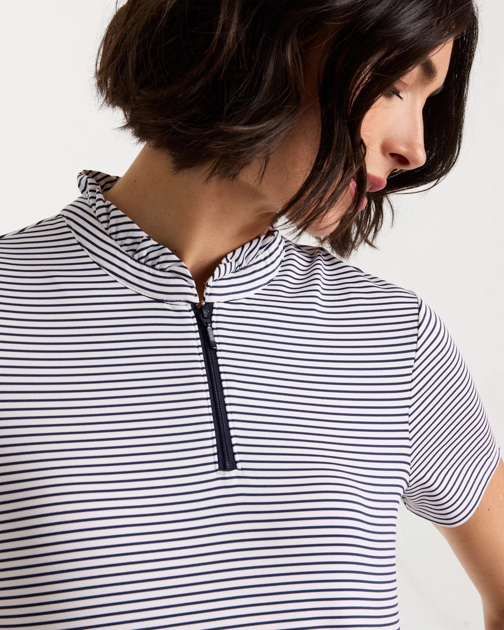 Chico's Zenergy® UPF Ruffle Striped Half Zip