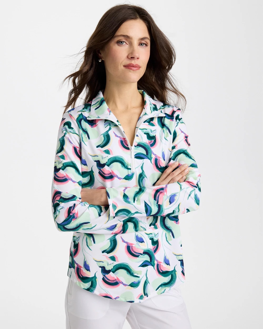 Chico's Zenergy® UPF Blooms Mock Zip Polo