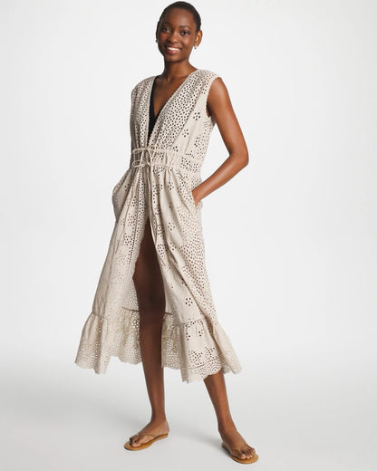 Chico's Woven Eyelet Swim Cover-Up Dress