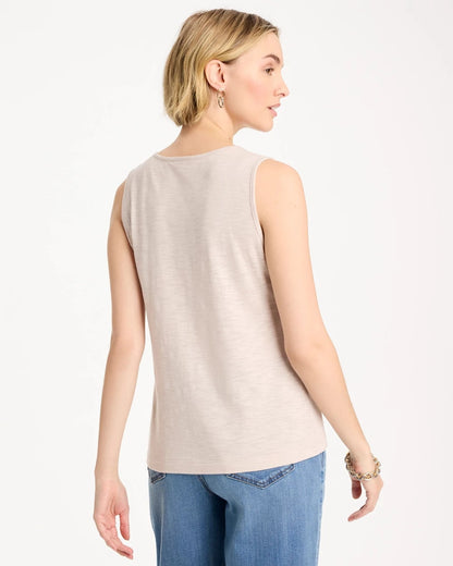 Chico's Embroidered Cotton Slub Scoopneck Tank