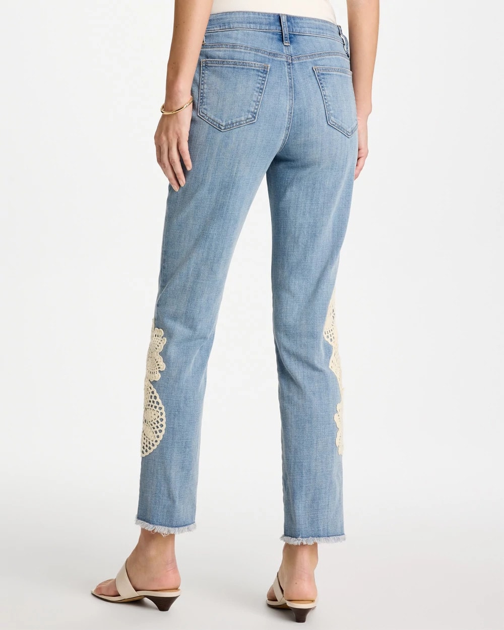 Chico's Girlfriend Slim Crochet Fray Ankle Jeans