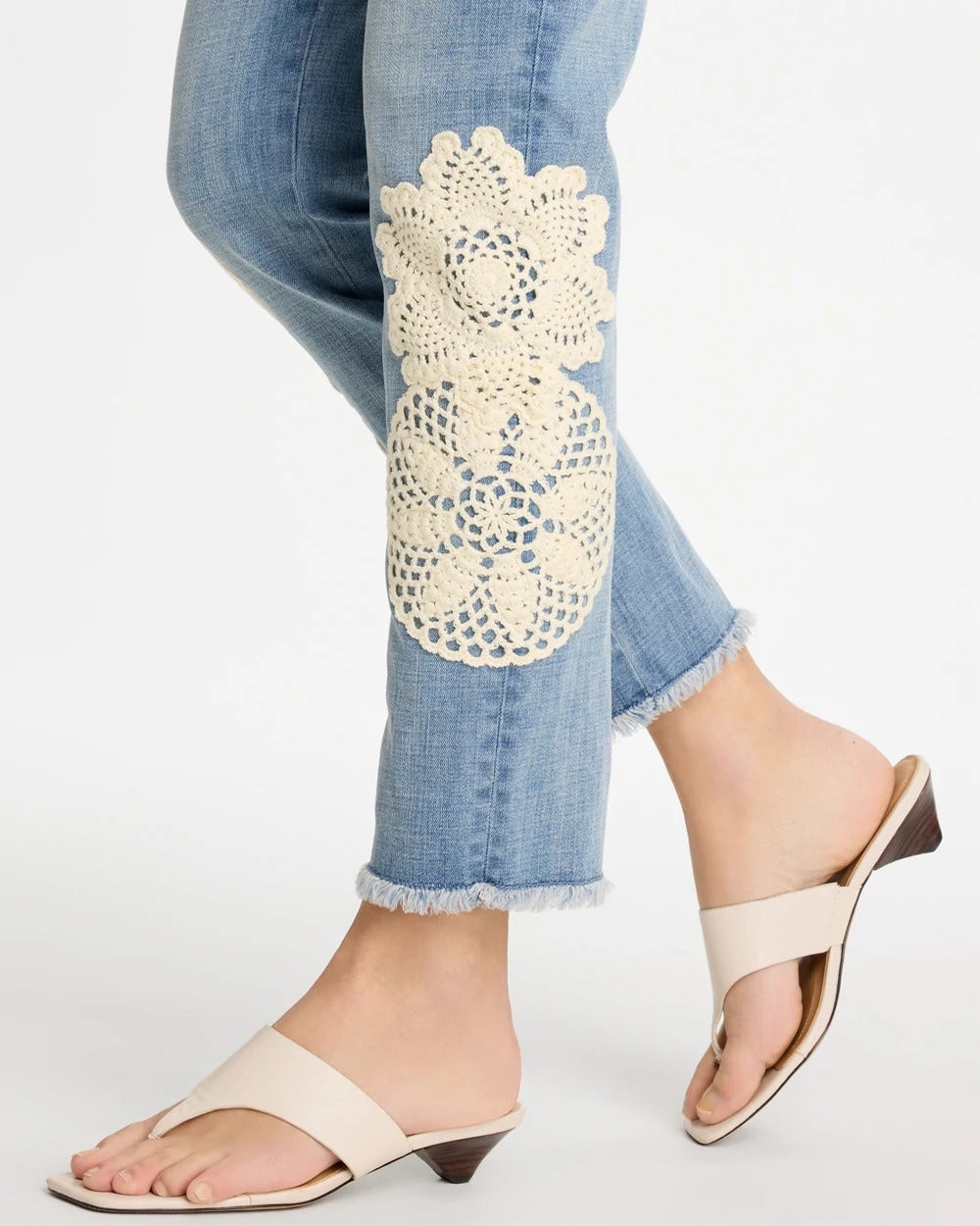 Chico's Girlfriend Slim Crochet Fray Ankle Jeans