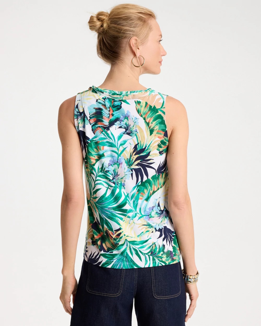 Chico's Tropical Jersey Satin Tank Top