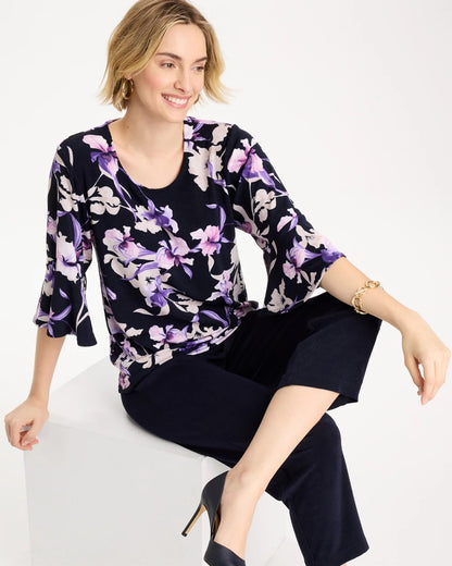 Chico's Travelers™ Amethyst Iris Flounce-Sleeve Top