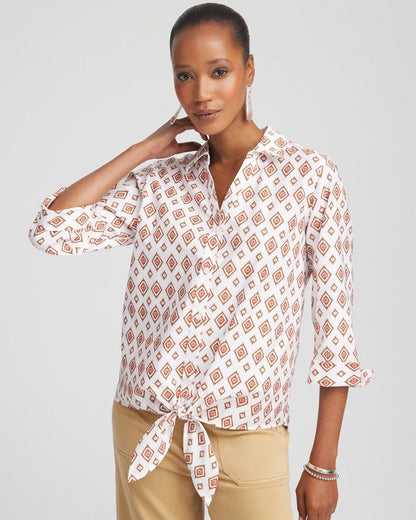 Chico's No Iron™ Tie-Front Geo-Print Shirt