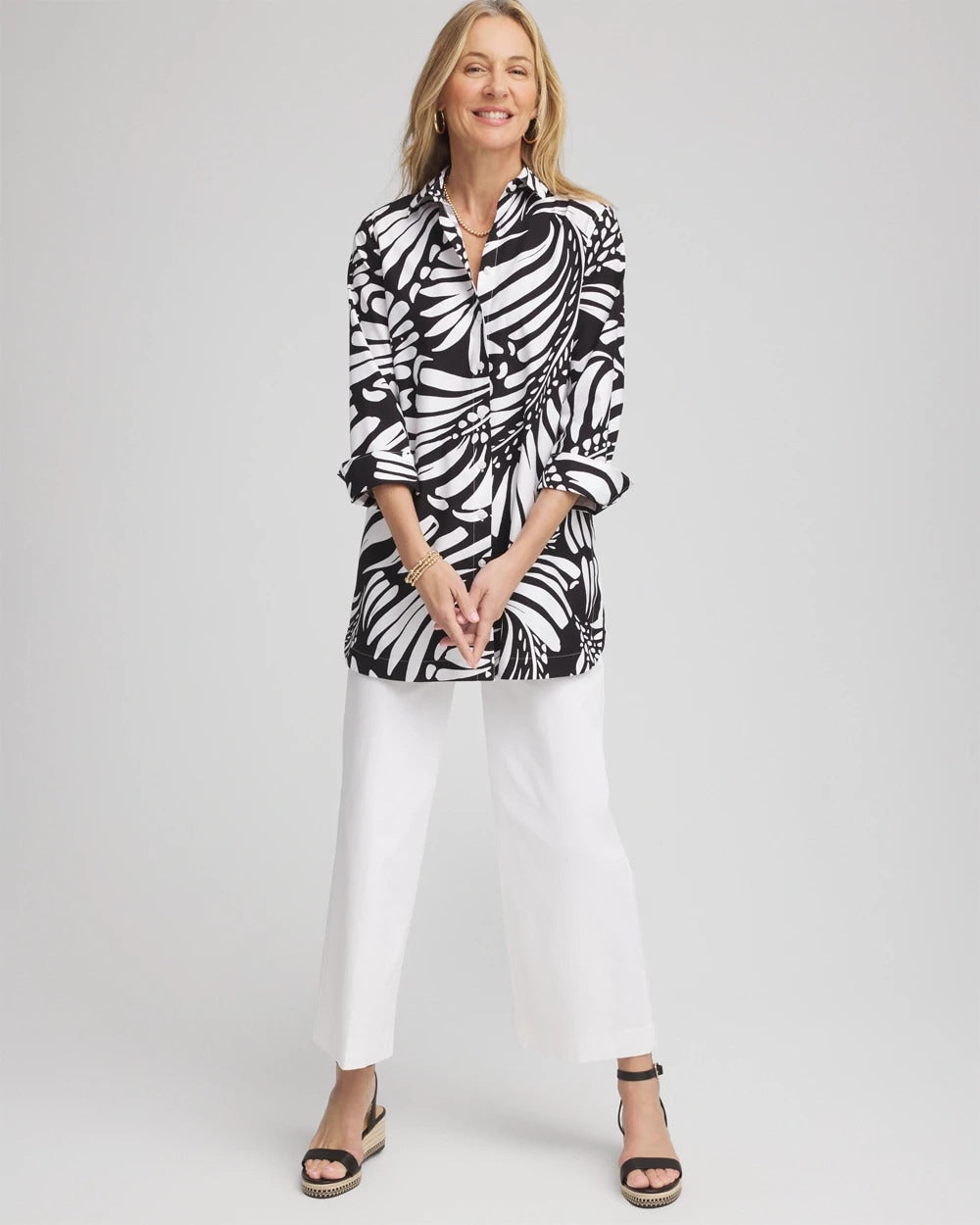 Chico's No Iron™ Printed Palms Button Down Tunic
