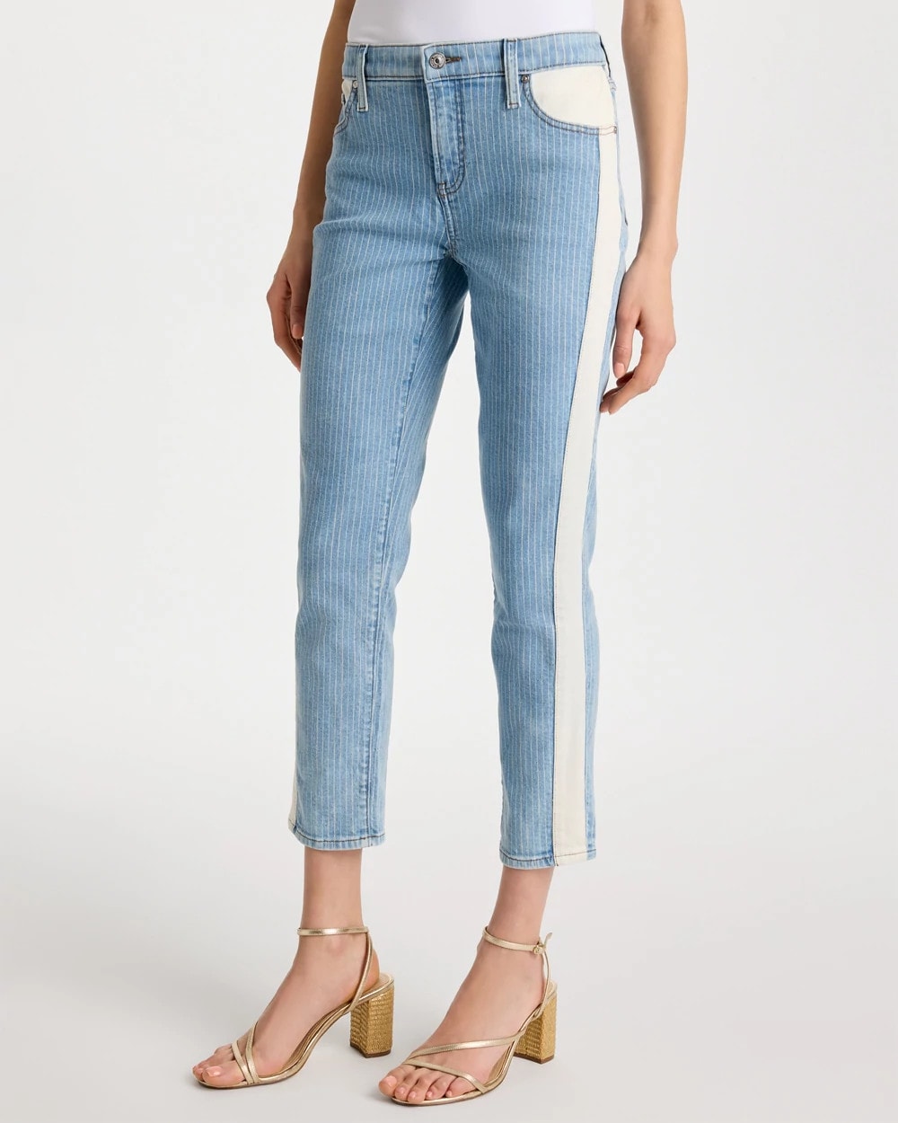Chico's Girlfriend Ticking Stripe Crop Jeans