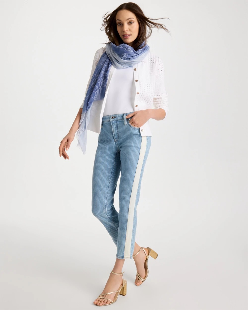 Chico's Girlfriend Ticking Stripe Crop Jeans