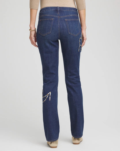 Chico's Sequins Rose Girlfriend Slim-Leg Jeans
