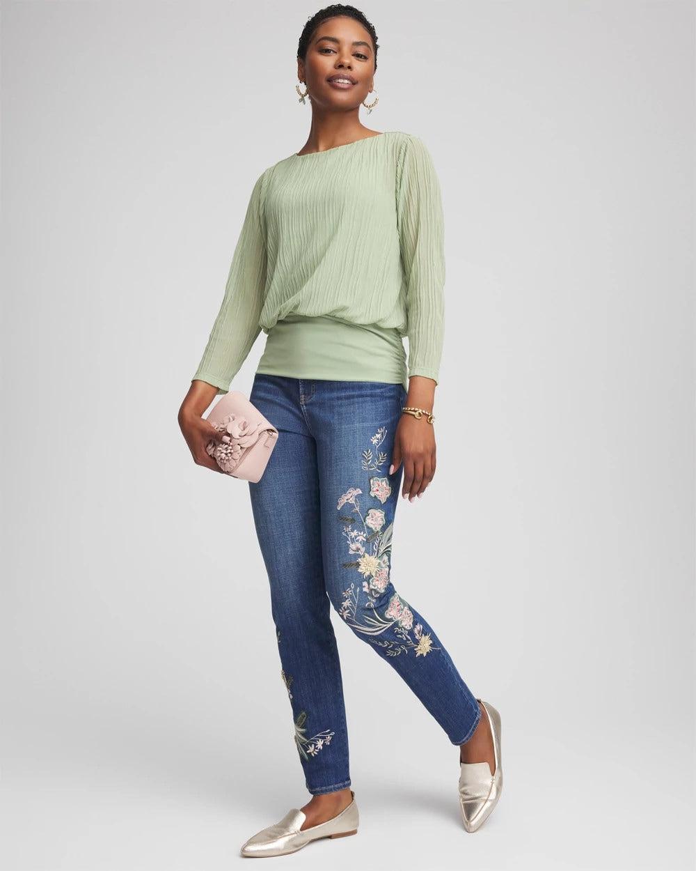 Chico's Appliqué Girlfriend Slim Ankle Jeans