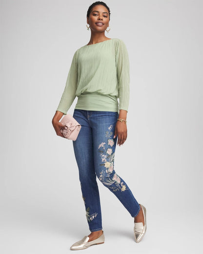 Chico's Appliqué Girlfriend Slim Ankle Jeans