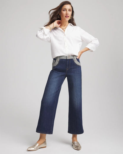 Chico's Girlfriend Cropped Colorblock Wide-Leg Jeans