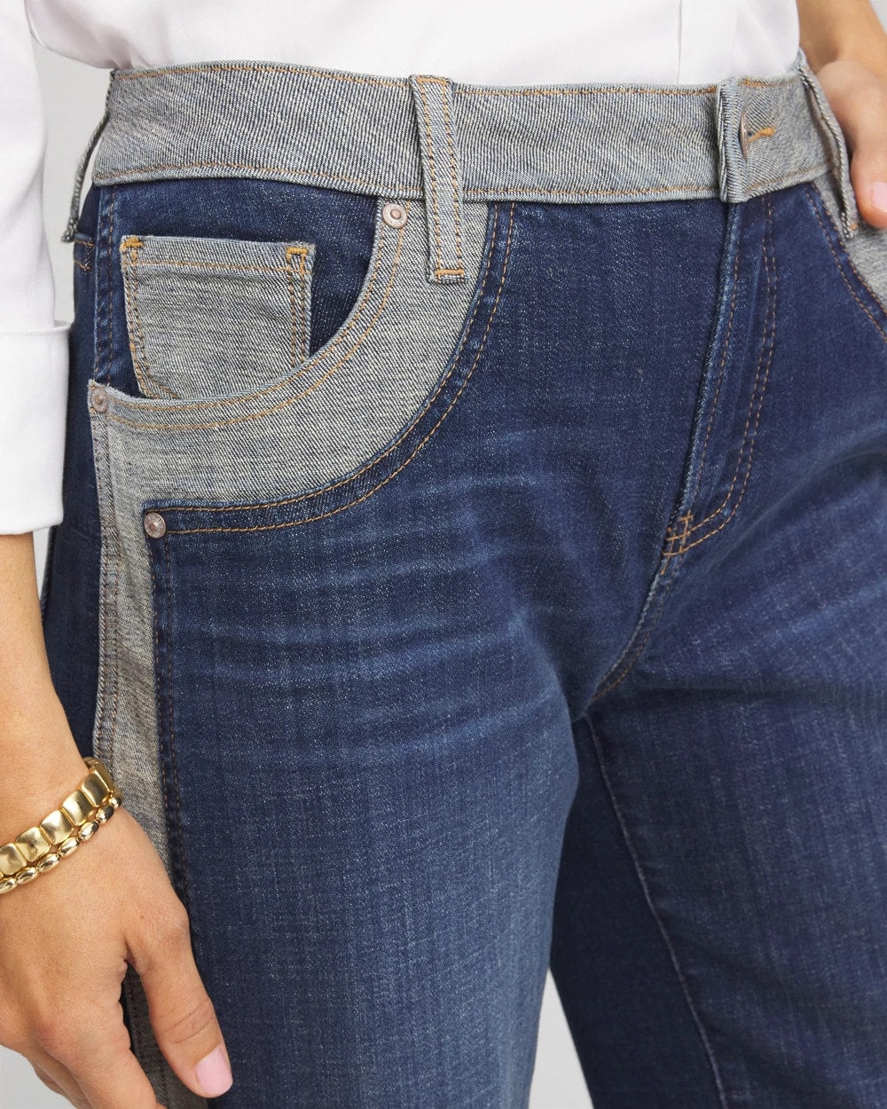 Chico's Girlfriend Cropped Colorblock Wide-Leg Jeans
