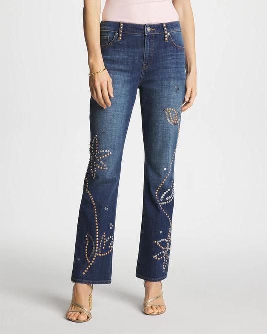 Chico's Embellished Girlfriend Cropped Flared Jeans