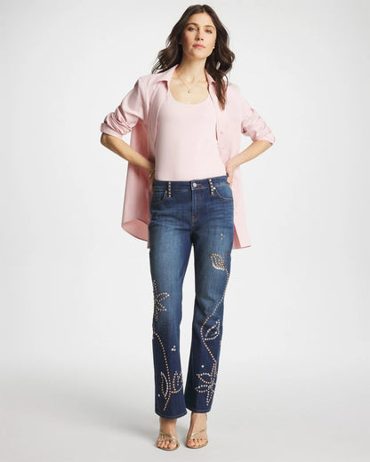 Chico's Embellished Girlfriend Cropped Flared Jeans