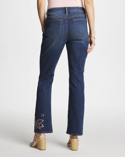 Chico's Embellished Girlfriend Cropped Flared Jeans