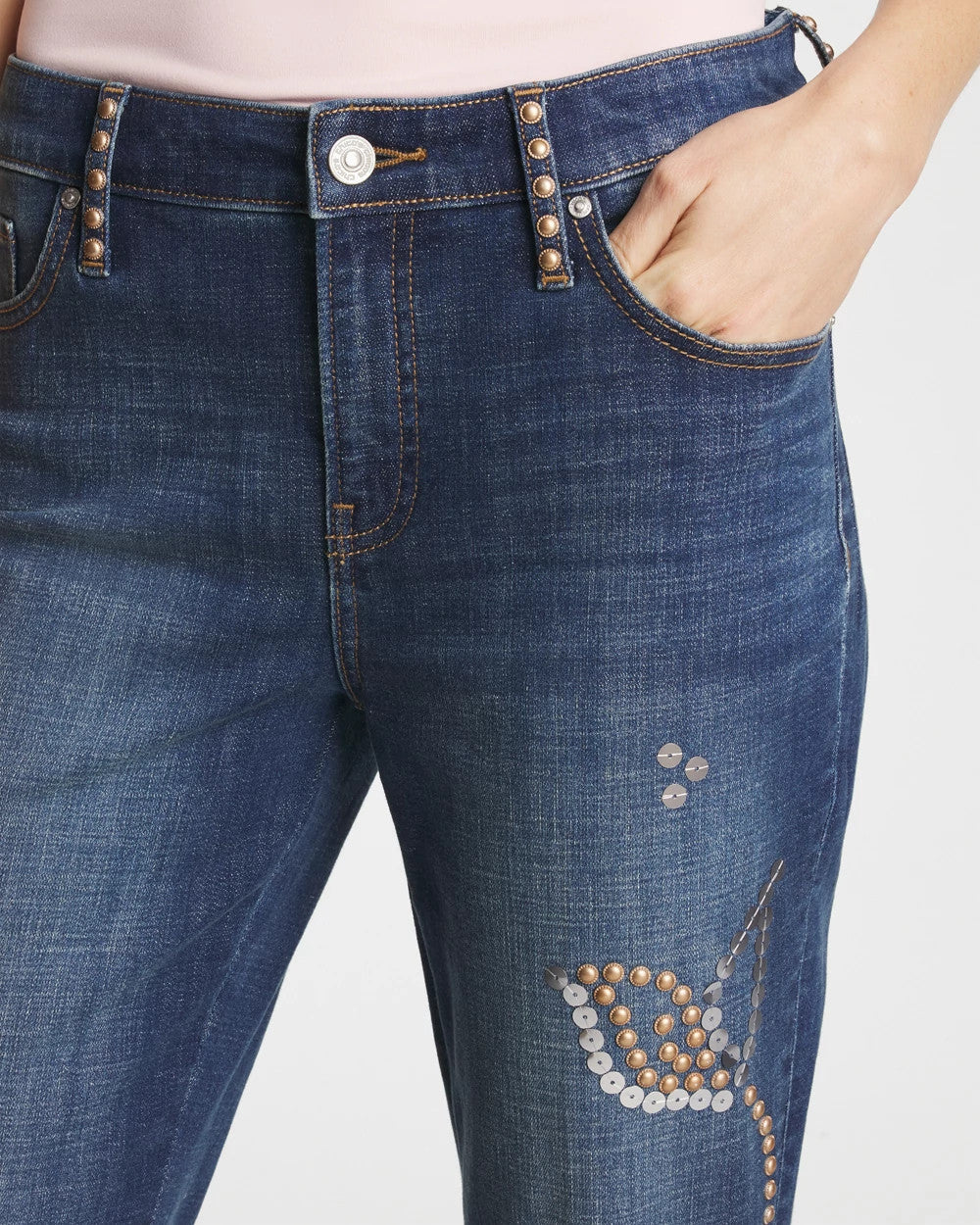Chico's Embellished Girlfriend Cropped Flared Jeans