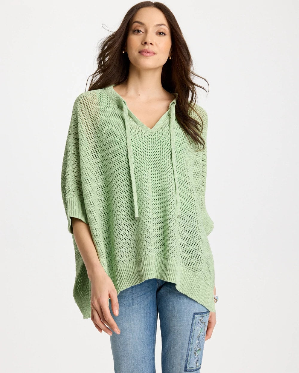 Chico's Avocado Artistry Open Knit Poncho