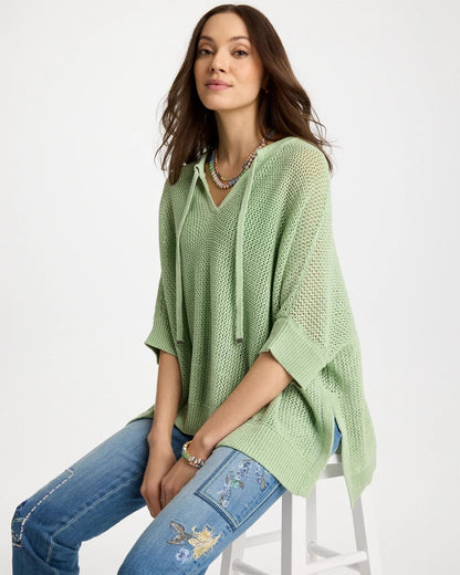 Chico's Avocado Artistry Open Knit Poncho