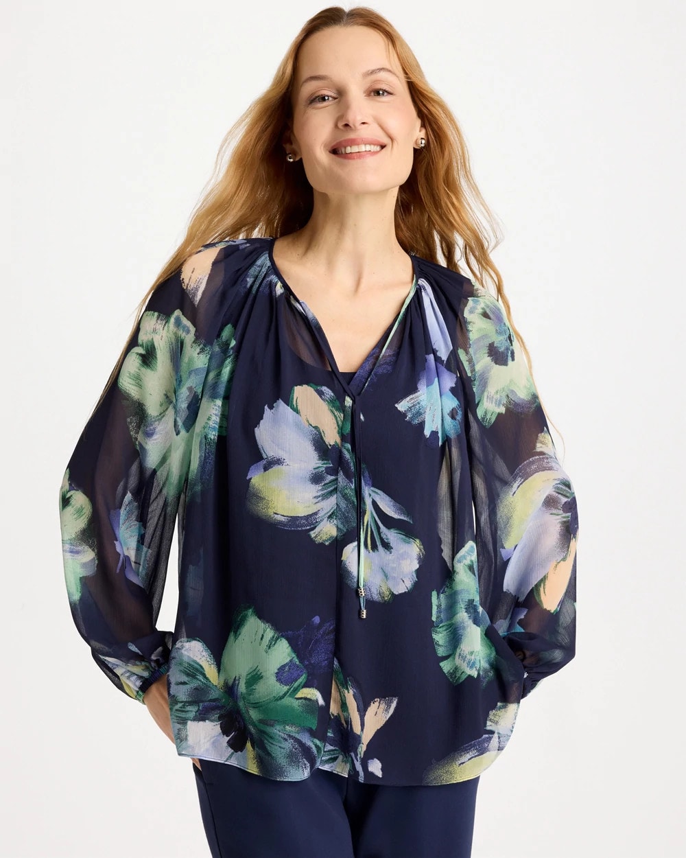 Chico's Crinkle Chiffon Tie-Front Blouse